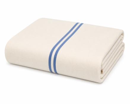 FLANNEL BLANKET - NATURAL WITH BLUE STRIPES - 70